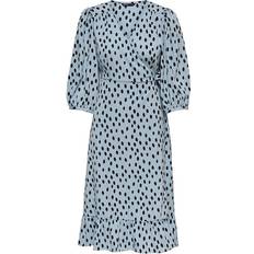 Blå - Dame - Trekvartlange ærmer Kjoler Only Olivia 3/4-Sleeve Wrapping Middle Dress - Blue/Fog