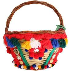 Bucket Bags Dolce & Gabbana Agnese Straw Crystal Pom Pom Bag