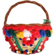 Dolce & Gabbana Agnese Straw Crystal Pom Pom Bag