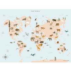 Vissevasse Papir Brugskunst Vissevasse World Map Animals Plakat 40x30cm