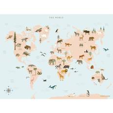 Vissevasse World Map with Animals Plakat