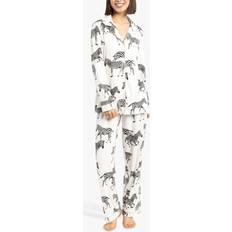Elastan/Lycra/Spandex - Hvid Pyjamasser Chelsea Peers Zebra Print Long Pyjamas, Cream