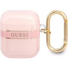 Guess AirPods 1/2 Cover Printed Stripe & Gold Hook Lyserød