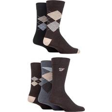 FARAH Patterned Striped and Argyle Cotton Men's Socks 5-pack - Argyle Brown