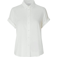 Dame - Elastan/Lycra/Spandex - Hvid Skjorter Samsøe Samsøe Majan Short Sleeve Shirt - Clear Cream