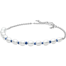 Pandora Perler - Sølv Armbånd Pandora Cord Chain Bracelet - Silver/Blue/Pearls