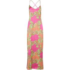 14 - Lang Kjoler LTS Tall Paisley Print Satin Slip Cami Dress - Pink