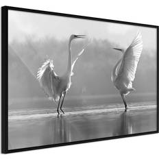 Glas Billeder Artgeist med ramme Black and White Herons Sort med passepartout 60x40 Billede
