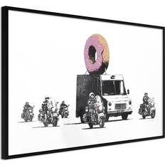 Sort Vægdekorationer Artgeist med ramme Banksy: Donuts (Strawberry) Sort 30x20 Plakat