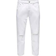 Elastan/Lycra/Spandex - Herre - Hvid Jeans Only & Sons Onsavi Beam Crop Damag PK2310 Jeans Denim