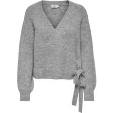 36 - 3XL - Dame Sweatere Only Mia Wrap Knitted Cardigan - Grey/Light Grey Melange