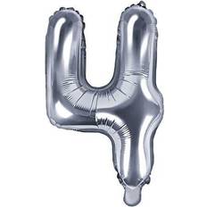 PartyDeco Foil Balloon Number 4 35cm Silver