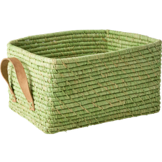 Grøn - Læder Børneværelse Rice Raffia Rectangular Basket