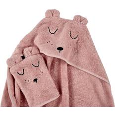 Alvi Pleje & Badning Alvi Terry sæt hættetrøje badehåndklæde og vaskehandske pink 90x90 cm