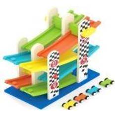 Smily Play Car track Wooden double slide with cars