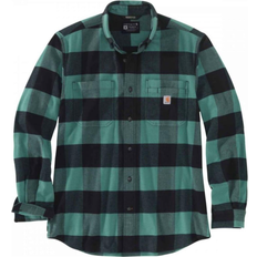 Grøn - Herre - Ternede Skjorter Carhartt Rugged Flex Relaxed Fit Midweight Flannel long Sleeves Plaid Shirt - Slate Green