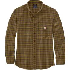 Elastan/Lycra/Spandex - Herre Skjorter Carhartt Mens Midweight Flannel Long Sleeve Plaid Shirt - Oak Brown