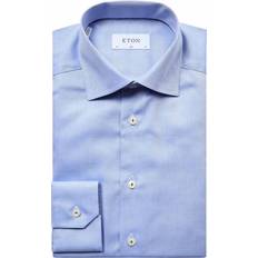 Eton Skjorter Eton Light Blue Diamond Twill Shirt Slim Fit Mand Langærmede Skjorter Slim Fit Ensfarvet hos Magasin Blå