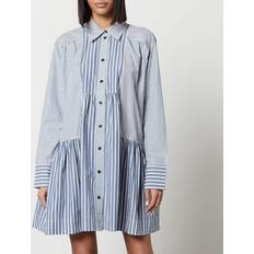 Ganni Stribede Kjoler Ganni Stripe Cotton Wide Mini Shirt Dress Gray Blue