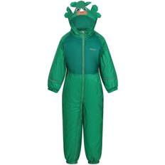 Grøn - Piger Regndragter Regatta Girl's Childrens/Kids Mudplay III Dinosaur Waterproof Puddle Suit Green/Jellybean Green