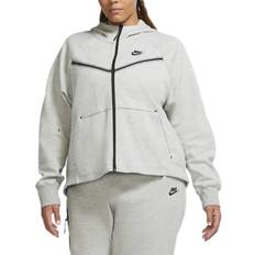 26 - 3XL - Dame - Hoodies Sweatere Nike Sportswear Tech Fleece Windrunner Full-Zip Hoodie Plus Size - Dark Grey Heather/Black