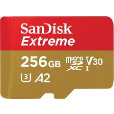 USB 2.0 - V10 Hukommelseskort & USB Stik SanDisk Extreme microSDXC Class 10 UHS-I U3 V30 A2 190/130MB/s 256GB +Adapter