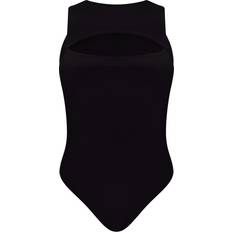 Cut-Out - Elastan/Lycra/Spandex Bodystockings PrettyLittleThing Slinky Cut Out Front Bodysuit - Black