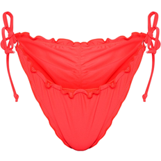 4 - Polyamid Bikinitrusser PrettyLittleThing Frill Edge Ruched Back Bikini Bottoms - Neon Coral