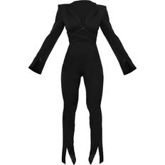 Cut-Out - Elastan/Lycra/Spandex - Sort Jumpsuits & Overalls PrettyLittleThing Split Hem Tie Waist Cut Out Blazer Jumpsuit - Black