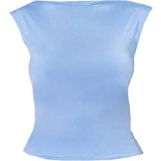 14 - 32 - Blå - Elastan/Lycra/Spandex Overdele PrettyLittleThing Slinky Open Back Cap sleeve Longline Top - Blue