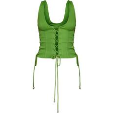 26 - Snøring Tøj PrettyLittleThing Woven Lace Up Detail Plunge Sleeveless Top - Bright Green