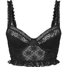 PrettyLittleThing Flæse Undertøj PrettyLittleThing Lace Hook And Eye Detail Crop Corset - Black