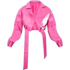 PrettyLittleThing Pink Overtøj PrettyLittleThing Oversized Belted Hem Cropped Biker Jacket - Pink