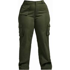 PrettyLittleThing Dame - W38 Bukser & Shorts PrettyLittleThing Pocket Front Cargo Straight Leg Trousers Plus Size - Khaki