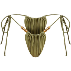PrettyLittleThing Dame - Grøn Tøj PrettyLittleThing Wooden Bead Ruched Tanga Bikini Bottoms - Olive