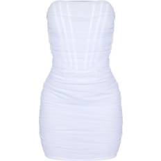 36 - 4 - Hvid Kjoler PrettyLittleThing Shape Mesh Corset Detail Ruched Bodycon Dress - White