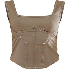 Dame - Polyester Korsetter PrettyLittleThing Twill Contrast Seam Structured Cargo Corset Top - Khaki