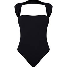 Cut-Out - Elastan/Lycra/Spandex - Sort Undertøj PrettyLittleThing Contour Rib Cut Out Short Sleeve Bodysuit - Black