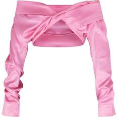 PrettyLittleThing 6 Bluser PrettyLittleThing Bardot Twist Front Crop Blouse - Candy Pink