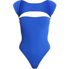 Cut-Out - Elastan/Lycra/Spandex Bodystockings PrettyLittleThing Contour Rib Cut Out Short Sleeve Bodysuit - Bright Blue