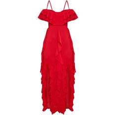 PrettyLittleThing Flæse Kjoler PrettyLittleThing Cold Shoulder Ruffle Detail Maxi Dress - Red
