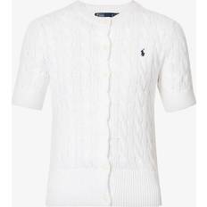 Polo Ralph Lauren Dame Trøjer Polo Ralph Lauren Womens White Logo-embroidered Cotton-knit Cardigan