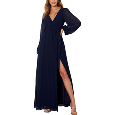12 - Blå - Dame - Lange kjoler Goddiva Long Sleeve Chiffon Dress - Navy