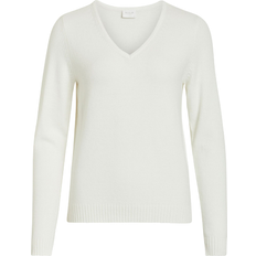 Vila Dame - L - Striktrøjer Sweatere Vila Ril V-Neck Knit Sweater - White Alyssum