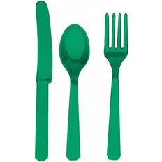 Amscan Engangsbestik Amscan One Size, Festive Green Plastic Party Cutlery Set Knives, Forks & Spoons Set Of 24