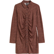 H&M Polyester Tøj H&M Draped Shirt Dress - Brown/Pattern