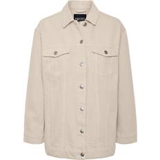 Beige - Bomuld Overtøj Pieces Tika Denim Jacket - Whitecap Gray