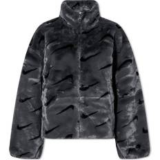 26 - Grå - XL Overtøj Nike Sportswear Plush Printed Faux Fur Jacket Women's - Dark Smoke Grey/Black