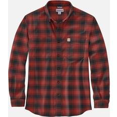 L - Rød Tøj Carhartt Men's Mens Cotton Long Sleeve Plaid Flannel Shirt Red Ochre