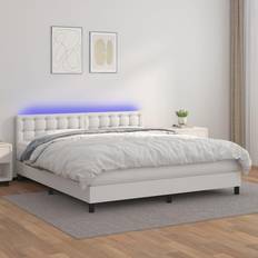 160 cm - Hvid Senge vidaXL LED-lys kunstlæder hvid Kontinentalseng